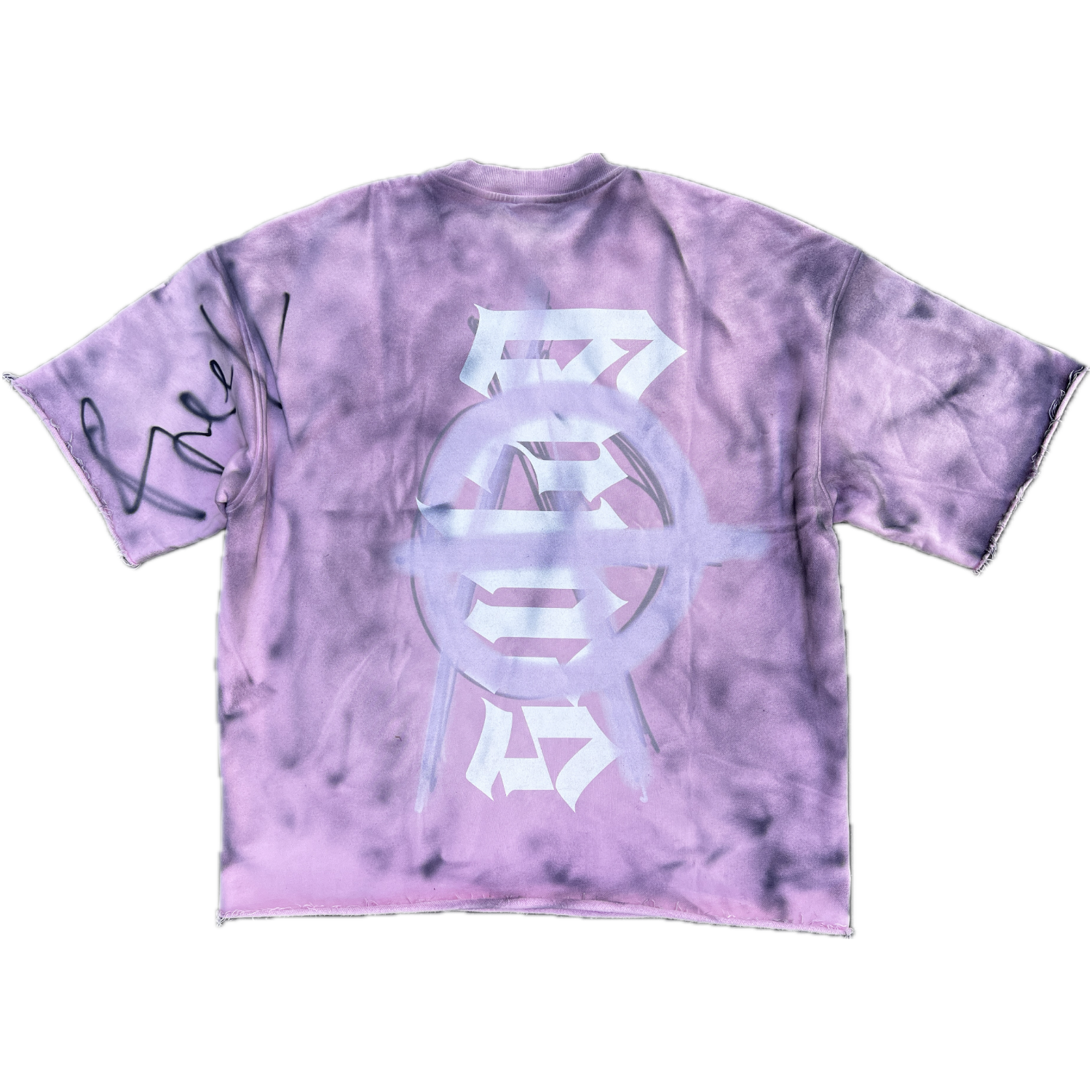 Purple tie-dye hoodie with a logo on a white background